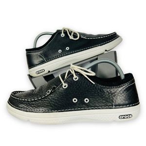 Crocs Cove Casual Boat Loafers Black Leather 11488 Men's 9